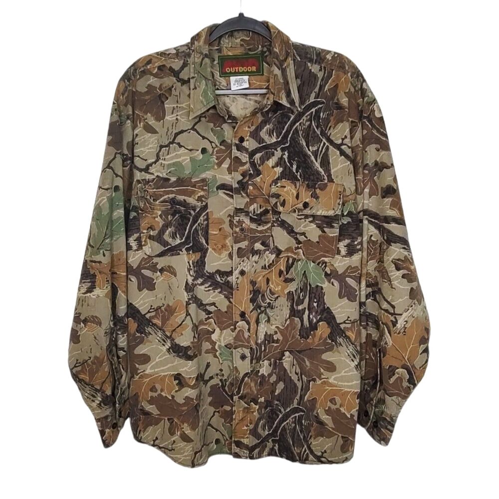 Vintage Avid Outdoor Men's XL Camo Hunting Outdoor Trail Cover Button Up Shirt